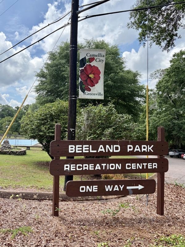 Entrance to Beeland Park - Marker is on other side of bushes behind this sign. image. Click for full size.