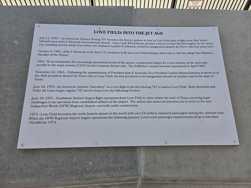 Love Field: Into the Jet Age Marker image. Click for full size.