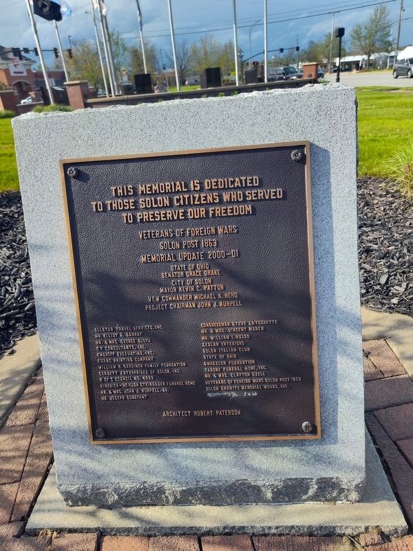 Solon Veterans Memorial Marker. Click for full size. Solon Veterans Memorial Marker image. Click for full size.