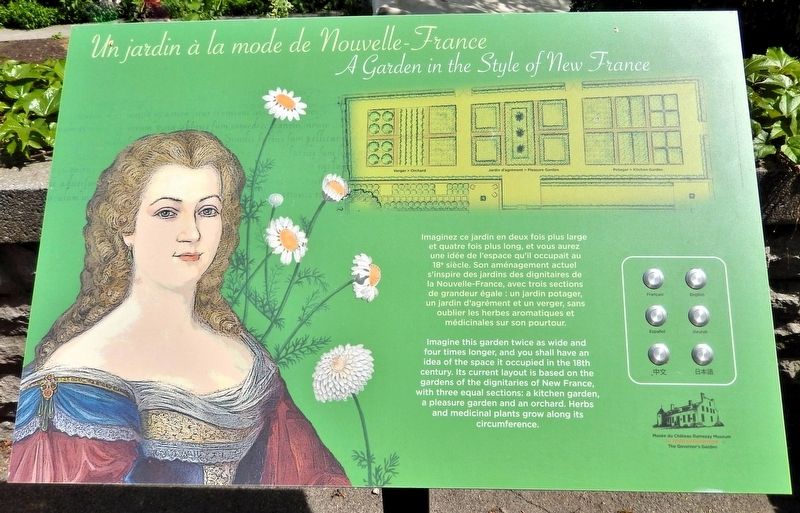Un jardin � la mode de Nouvelle-France / A Garden in the Style of New France Marker image. Click for full size.