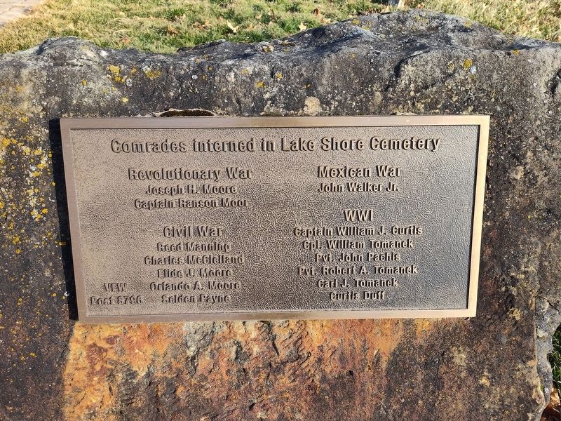 Comrades interned in Lake Shore Cemetery Marker. Click for full size. Comrades interned in Lake Shore Cemetery Marker image. Click for full size.