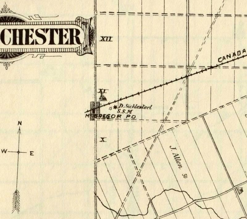 McGregor and area in 1882, showing the Sicklesteel Sawmill. Click for full size. McGregor and area in 1882, showing the Sicklesteel Sawmill image. Click for full size.