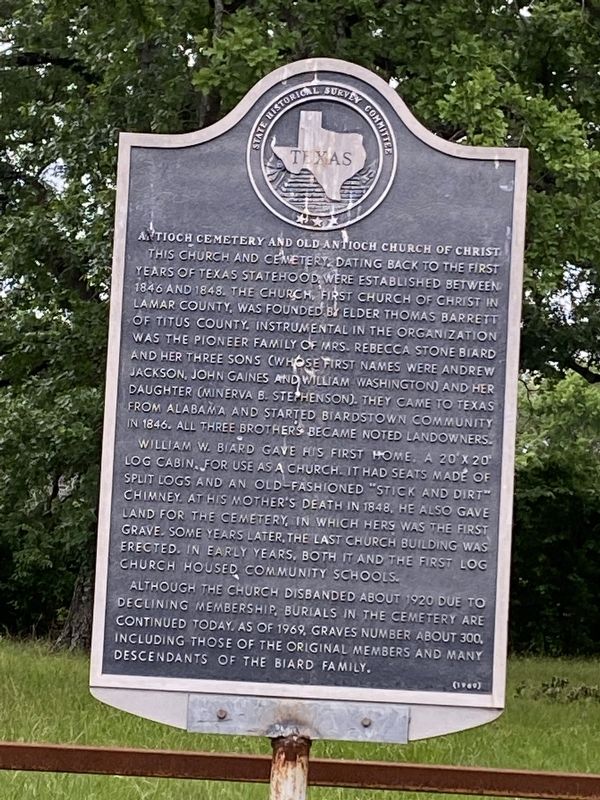 Antioch Cemetery and Old Antioch Church of Christ Marker. Click for full size. Antioch Cemetery and Old Antioch Church of Christ Marker image. Click for full size.
