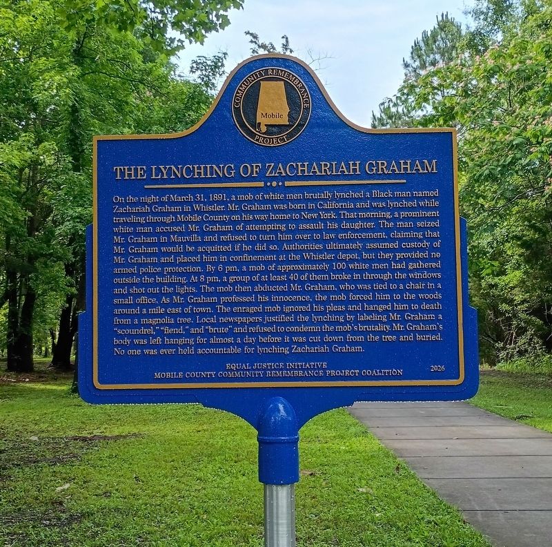 The Lynching of Zacharia Graham Marker side, as seen when approaching from the parking area. image. Click for full size.