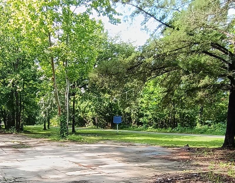 The Lynching of Zacharia Graham side - view to bike trail and marker from the parking area approach image. Click for full size.