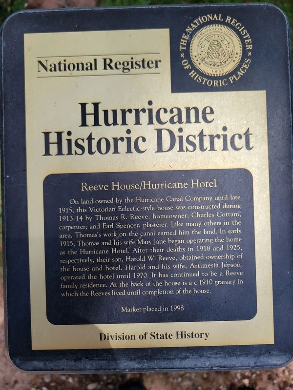Reeve House/Hurricane Hotel Marker image. Click for full size.