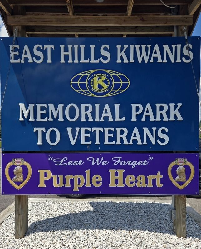 East Hills Kiwanis Memorial Park to Veterans Sign. Click for full size. East Hills Kiwanis Memorial Park to Veterans Sign image. Click for full size.
