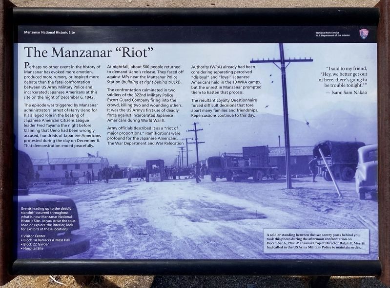 Manzanar Riot Marker. Click for full size. Manzanar Riot Marker image. Click for full size.