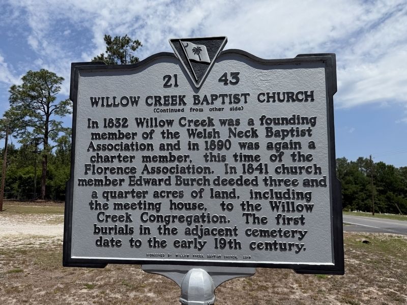Willow Creek Baptist Church Marker image. Click for full size.