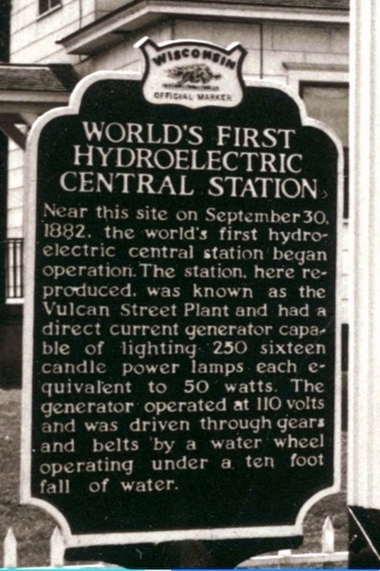 World's First Hydroelectric Central Station Marker. Click for full size. World's First Hydroelectric Central Station Marker image. Click for full size.