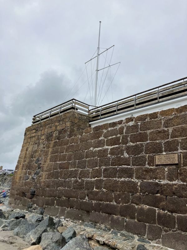 King Edward Landing marker seen from north end of St. Michael's Mount Causeway. Click for full size. King Edward Landing marker seen from north end of St. Michael's Mount Causeway image. Click for full size.