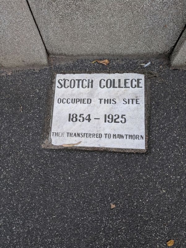 Scotch College Marker Stone on Footpath. Click for full size. Scotch College Marker Stone on Footpath image. Click for full size.