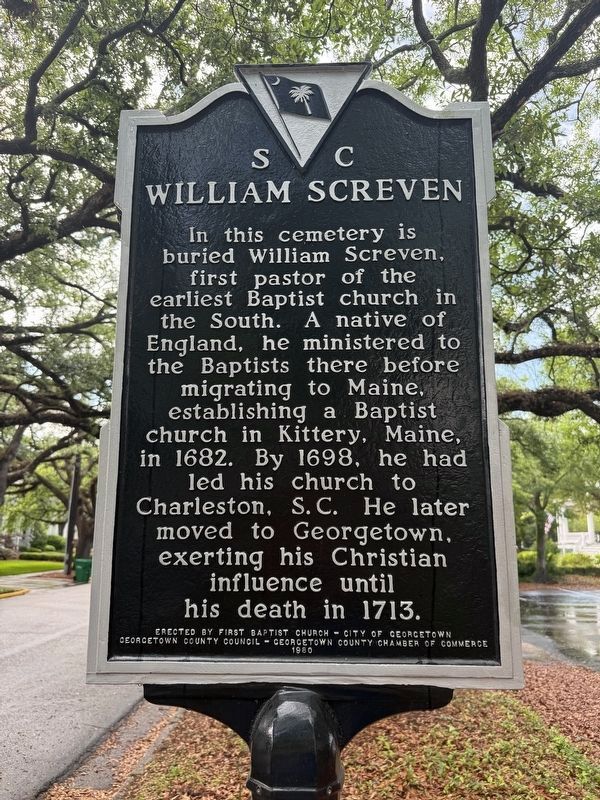 William Screven side of the marker. Click for full size. William Screven side of the marker image. Click for full size.