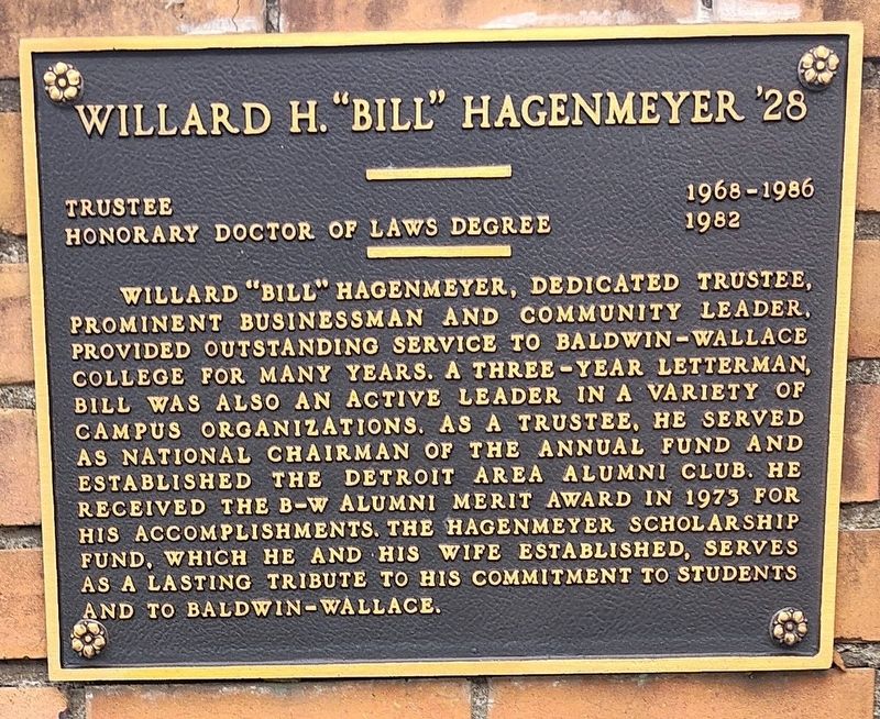 Willard H. Bill Hagenmeyer '28 Marker. Click for full size. Willard H. Bill Hagenmeyer '28 Marker image. Click for full size.
