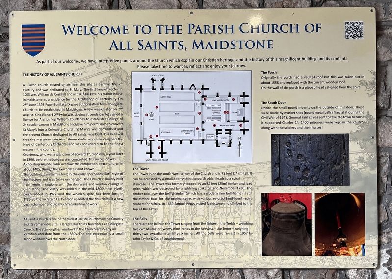 Welcome to the Parish Church of All Saints, Maidstone Marker. Click for full size. Welcome to the Parish Church of All Saints, Maidstone Marker image. Click for full size.
