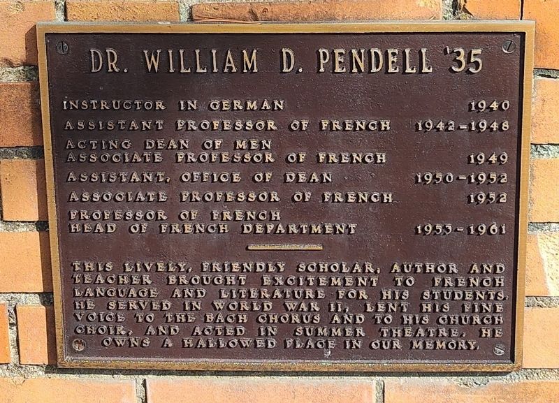 Dr. William D. Pendell '35 Marker image. Click for full size.