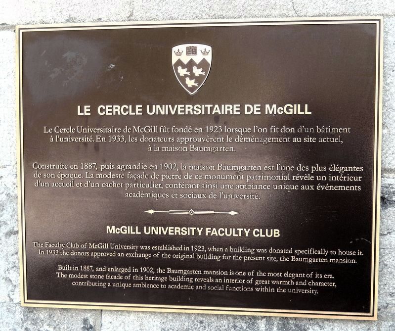 Le Cercle Universitaire de McGill / McGill University Faculty Club Marker image. Click for full size.