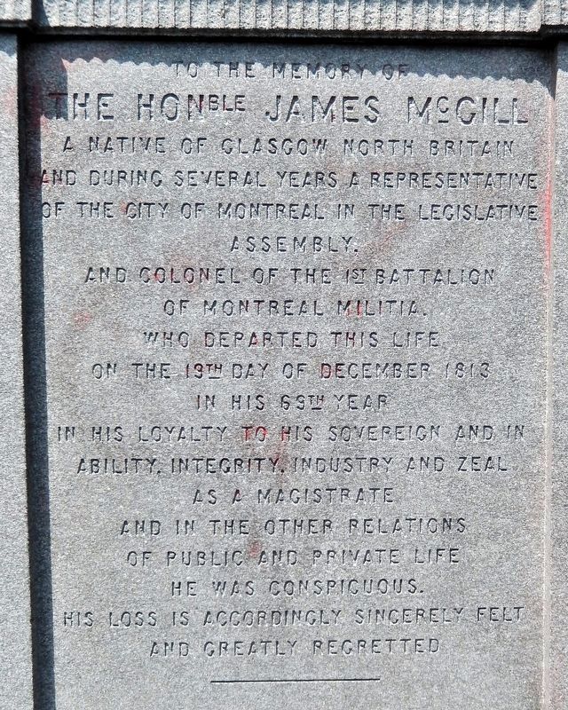 The Honourable James McGill Marker image. Click for full size.