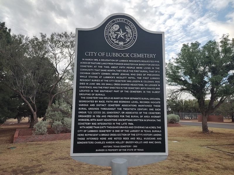City of Lubbock Cemetery Marker. Click for full size. City of Lubbock Cemetery Marker image. Click for full size.