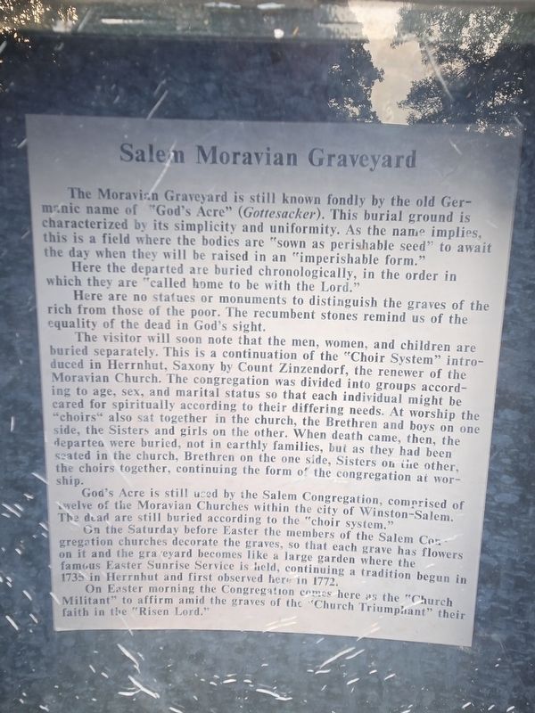 Salem Moravian Graveyard Marker. Click for full size. Salem Moravian Graveyard Marker image. Click for full size.