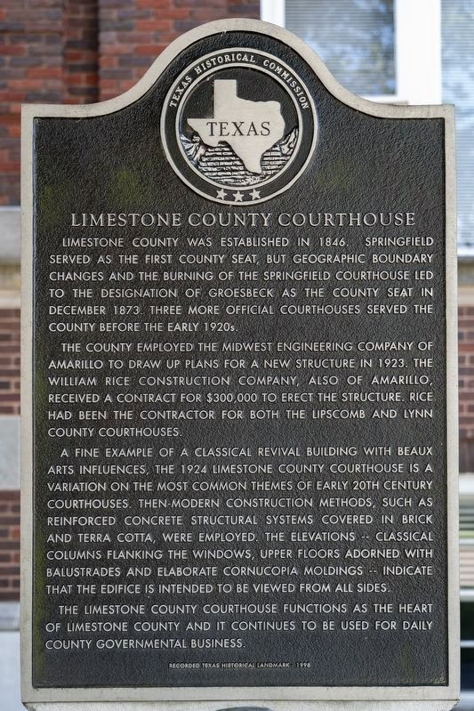 Limestone County Courthouse Marker image. Click for full size.