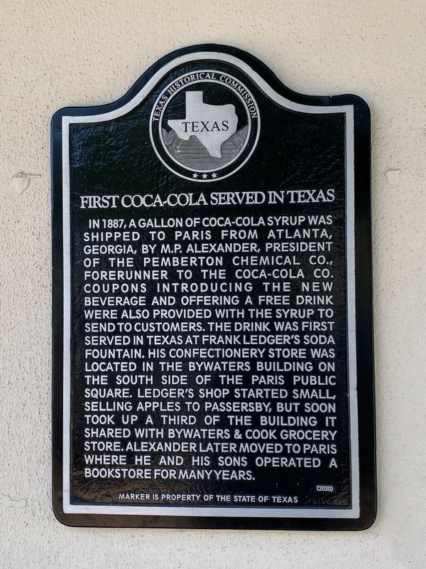 First Coca-Cola Served in Texas Marker. Click for full size. First Coca-Cola Served in Texas Marker image. Click for full size.