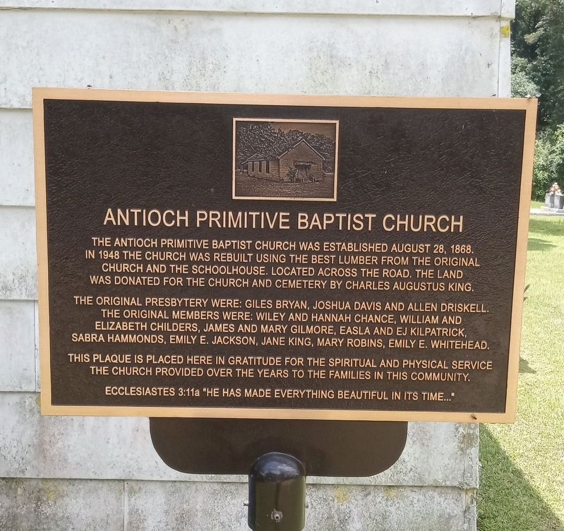 Antioch Primitive Baptist Church Marker. Click for full size. Antioch Primitive Baptist Church Marker image. Click for full size.
