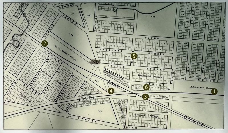 Stratford’s Railway Industry marker map illustration detail (reverse top). Click for full size. Stratford’s Railway Industry marker map illustration detail (reverse top) image. Click for full size.