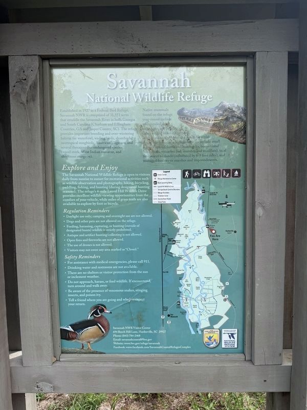 Savannah National Wildlife Refuge Marker. Click for full size. Savannah National Wildlife Refuge Marker image. Click for full size.