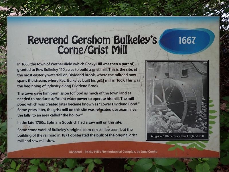 Reverend Gershom Bulkeley's Corne/Grist Mill Marker image. Click for full size.