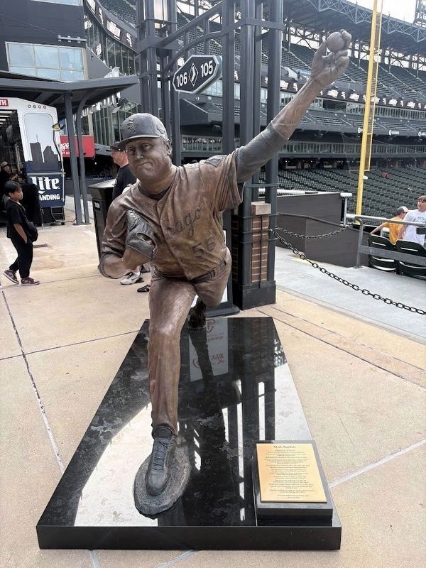 Mark Buerhle statue, near sections 105 and 106 at Rate Field image. Click for full size.