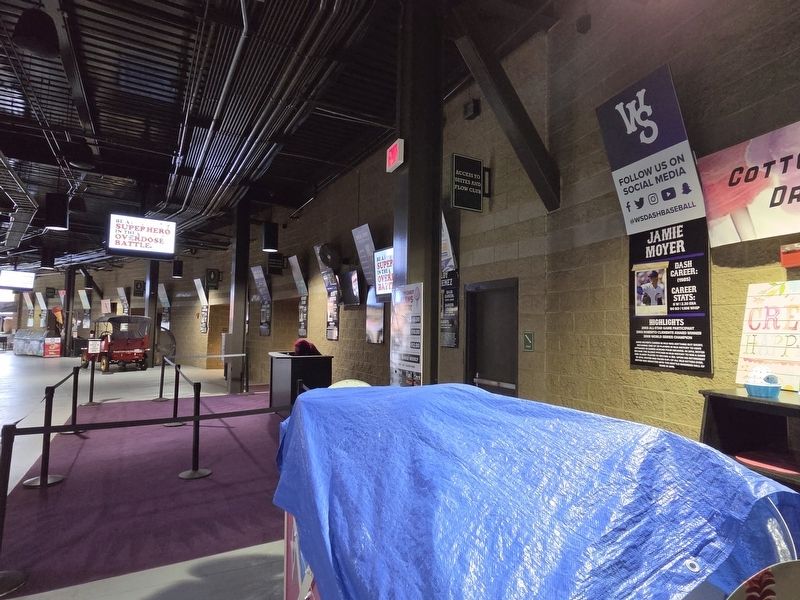 Jamie Moyer Marker (far right) on the 1B concourse across from the press box image. Click for full size.