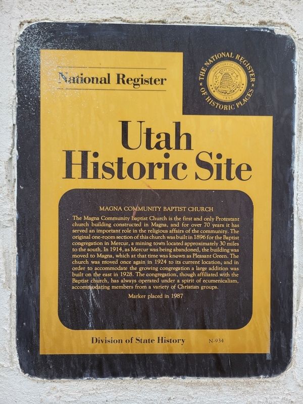 Magna Community Baptist Church Marker image. Click for full size.