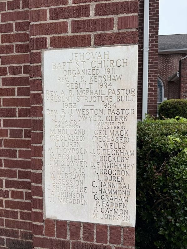 Jehovah Baptist Church Marker image. Click for full size.