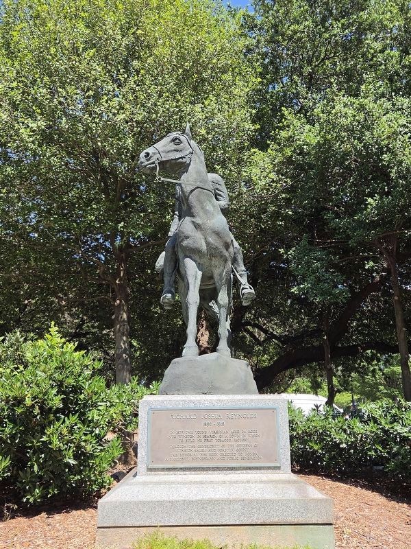 Richard Joshua Reynolds Marker and statue (front view). Click for full size. Richard Joshua Reynolds Marker and statue (front view) image. Click for full size.