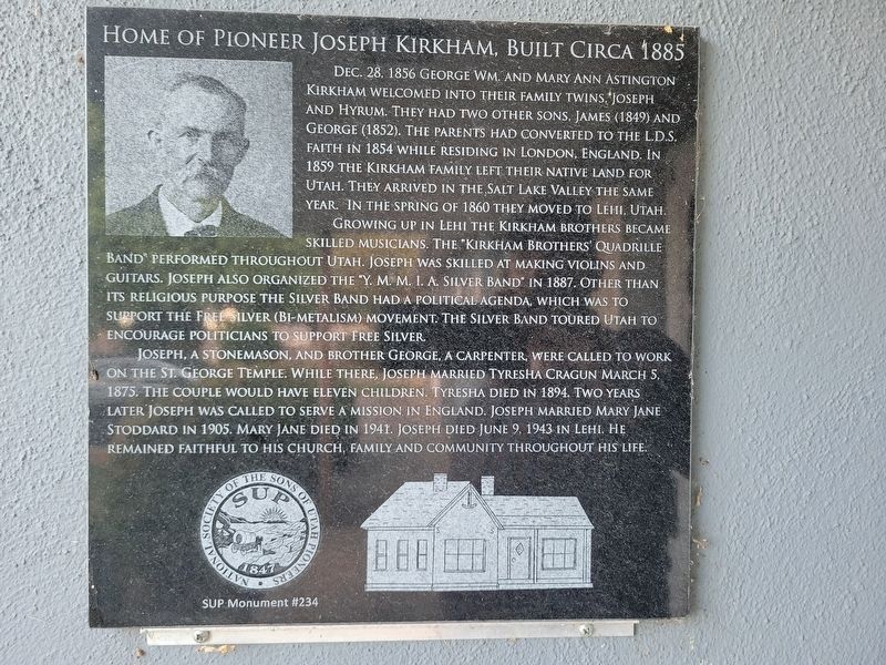 Home of Pioneer Joseph Kirkham Marker image. Click for full size.