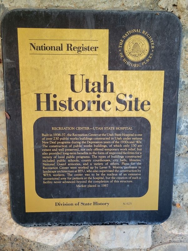 Recreation Center-Utah State Hospital Marker image. Click for full size.