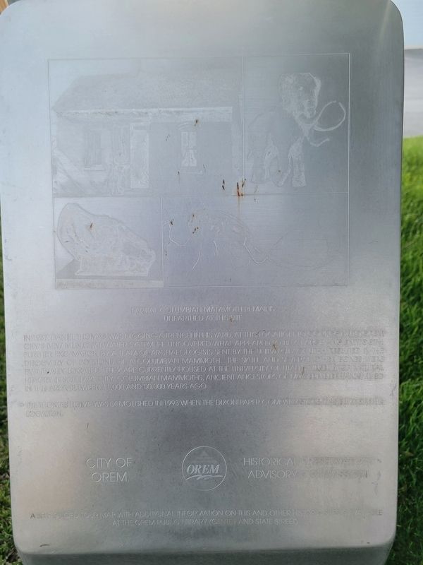 Partial Columbian Mammoth Remains Unearthed at This Site Marker image. Click for full size.