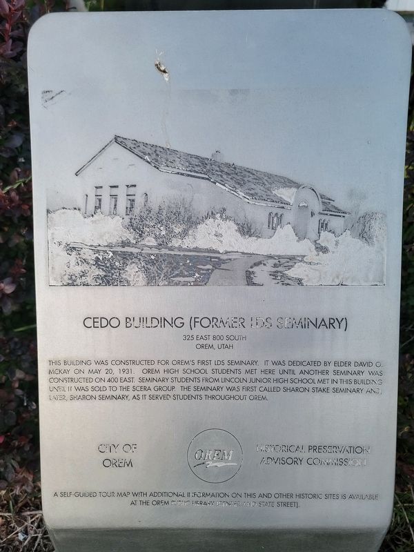 Cedo Building (Former LDS Seminary) Marker image. Click for full size.
