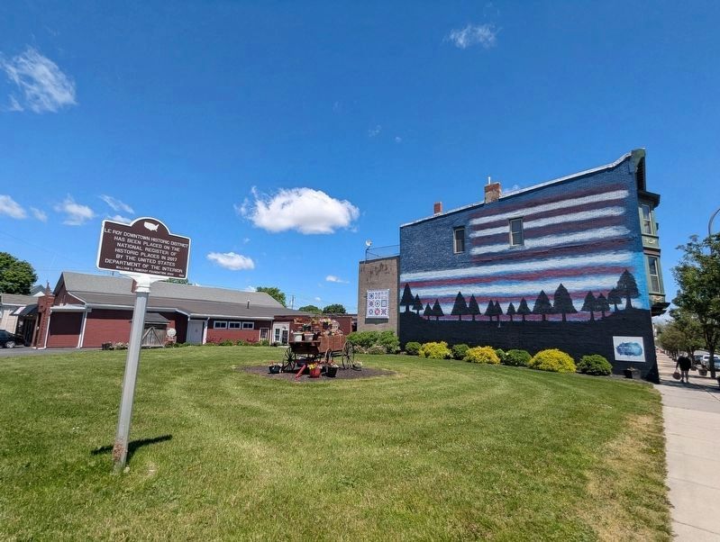LeRoy Downtown Historic District Marker wider view image. Click for full size.