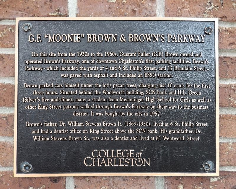 G.F. "Moonie" Brown & Brown's Parkway Marker image. Click for full size.