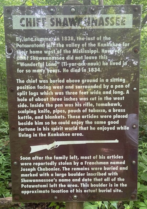 Chief Shawannassee Marker image. Click for full size.