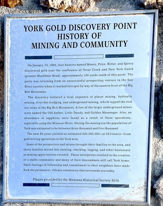 York Gold Discovery Point History of Mining and Community Marker image. Click for full size.