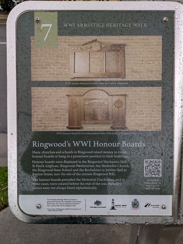 Ringwood's WW1 Honour Boards Marker image. Click for full size.