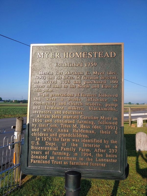 Myer Homestead Marker. Click for full size. Myer Homestead Marker image. Click for full size.