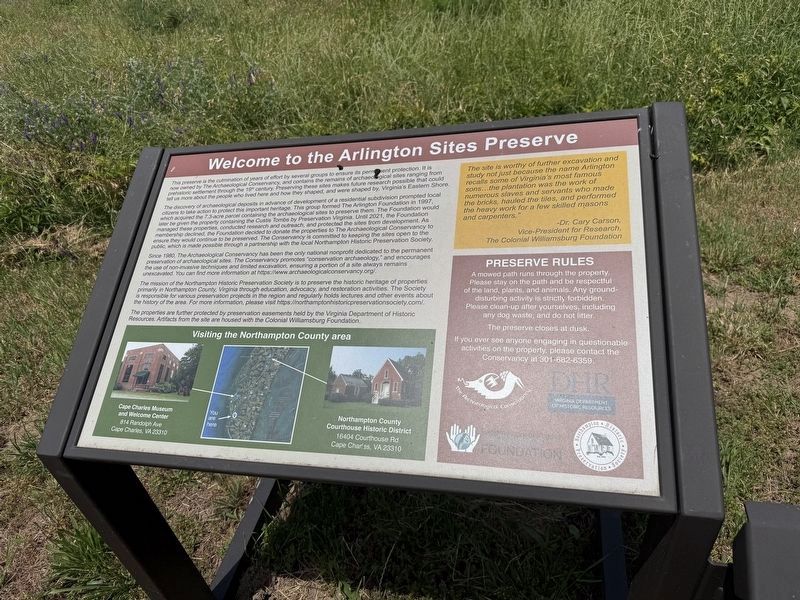 Welcome to the Arlington Sites Preserve Marker. Click for full size. Welcome to the Arlington Sites Preserve Marker image. Click for full size.