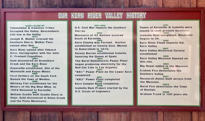 Kern River Valley History Marker. Click for full size. Kern River Valley History Marker image. Click for full size.