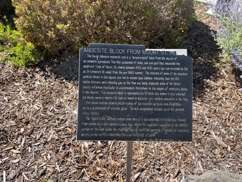 Andesite Block from Mt. St. Helens Marker. Click for full size. Andesite Block from Mt. St. Helens Marker image. Click for full size.