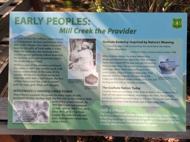 Early Peoples: Mill Creek the Provider side of marker. Click for full size. Early Peoples: Mill Creek the Provider side of marker image. Click for full size.