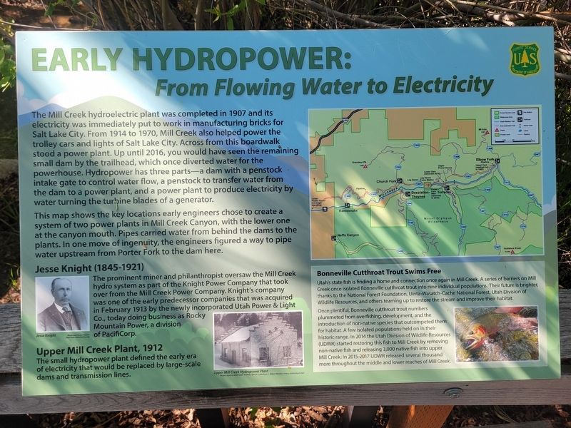Early Hydropower: From Flowing Water to Electricity side of marker. Click for full size. Early Hydropower: From Flowing Water to Electricity side of marker image. Click for full size.